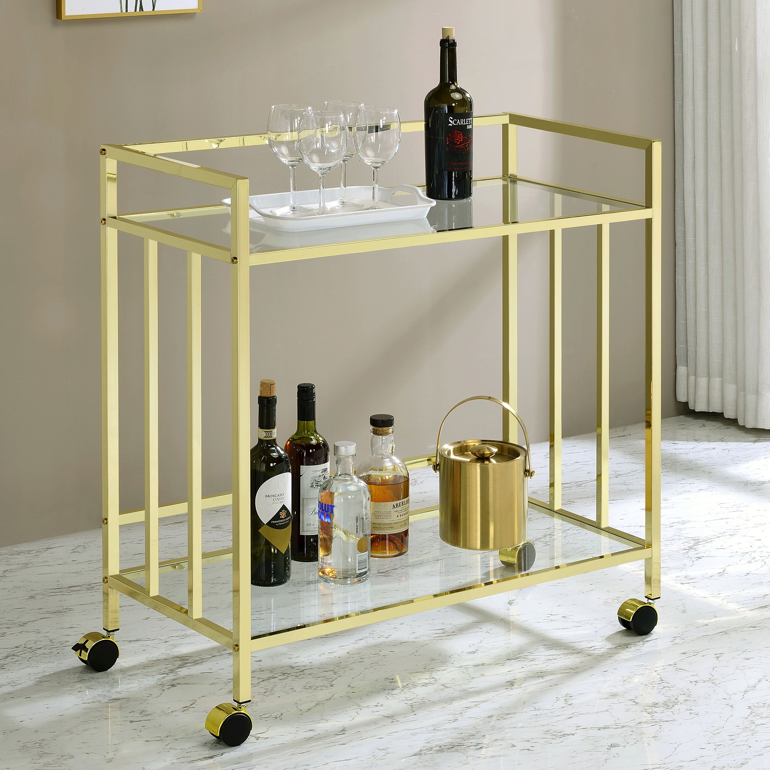 Cara Rectangular Glass Bar Cart