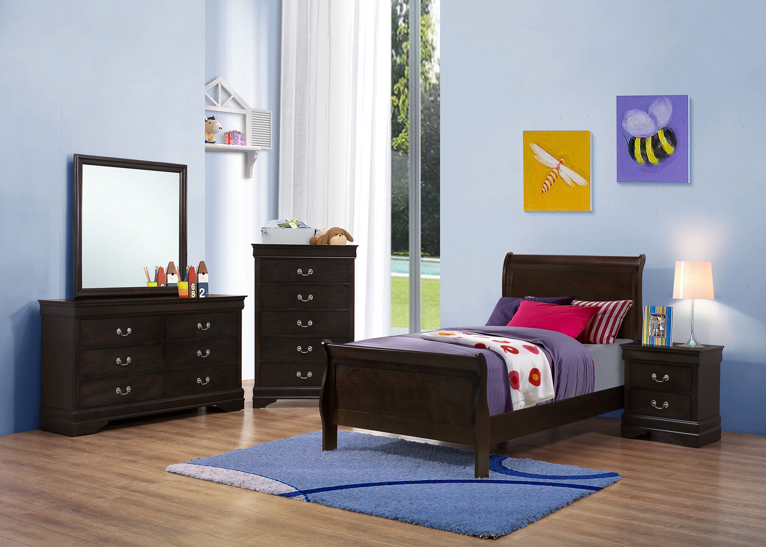 Louis Philippe Sleigh Panel Bed