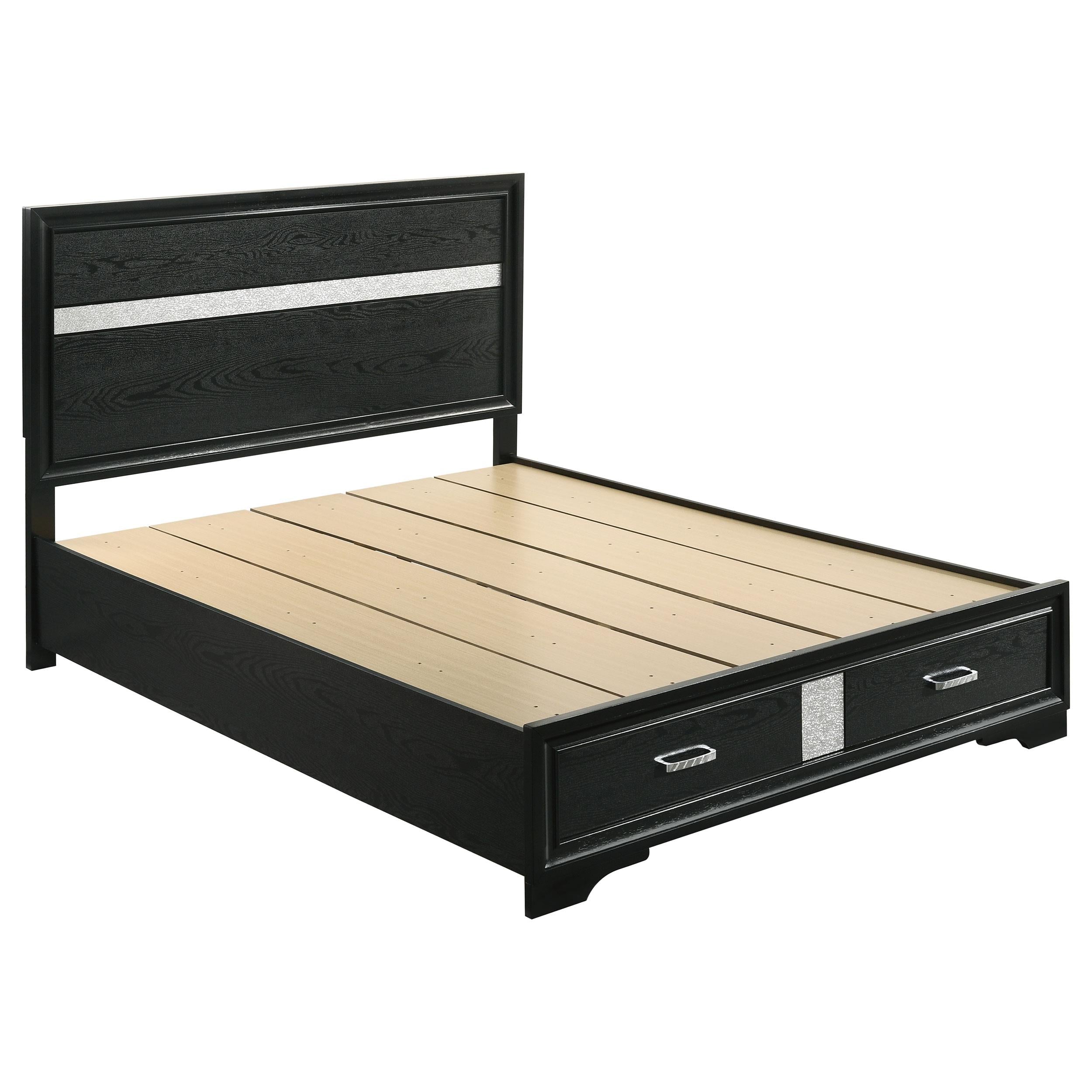 Miranda California King. E.King, & Queen 2-drawer Storage Bed Black & White