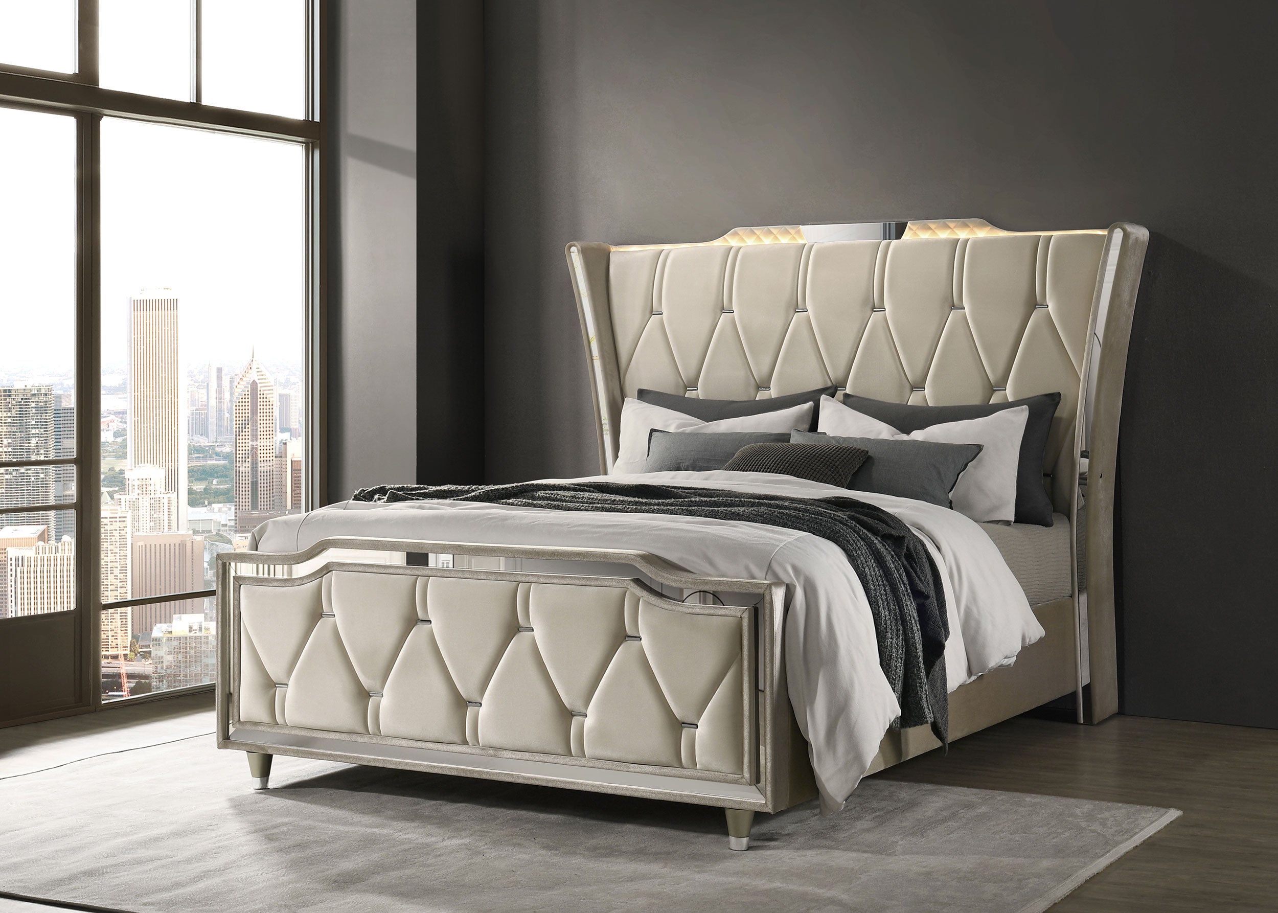 Lorient Wingback Bed with LED Lighting