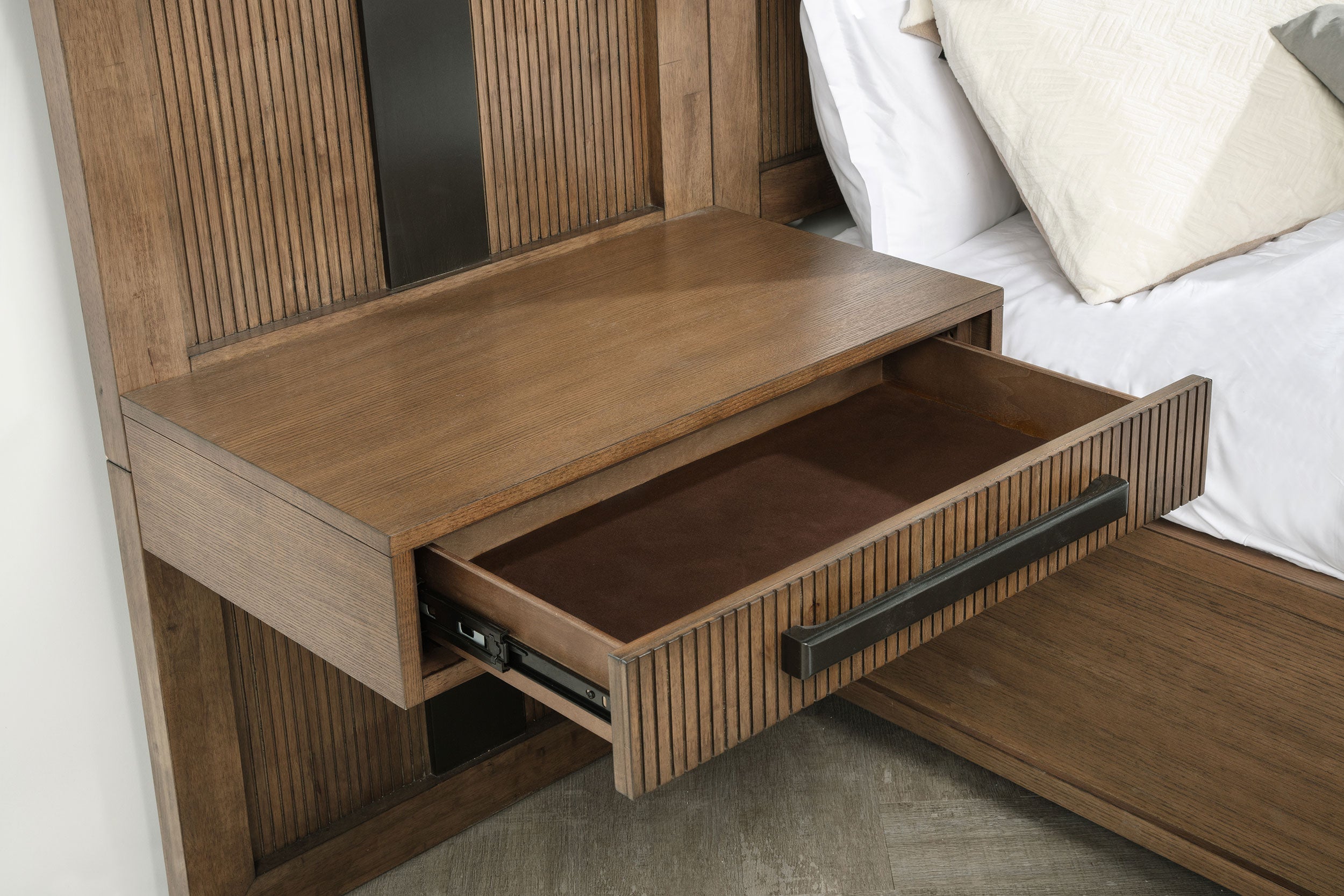Terrace Wall Panel Platform Storage Bed with Attached Nightstands