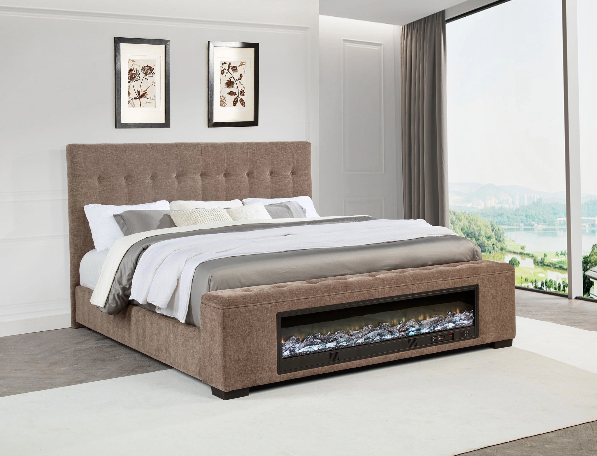 Senna Panel Bed with Bluetooth Speaker and Flame Visualizer