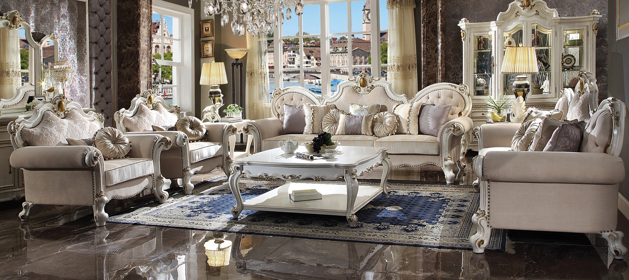 Picardy Fabric & Antique Pearl Oversized Sofa