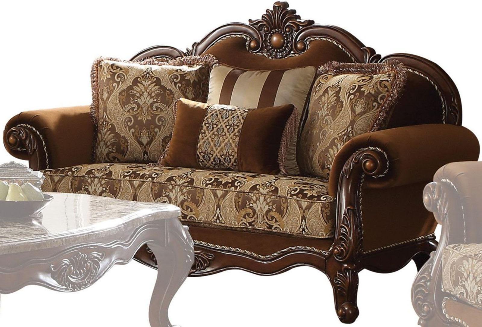 Acme Furniture Jardena Loveseat with 4 Pillows in Cherry Oak 50656