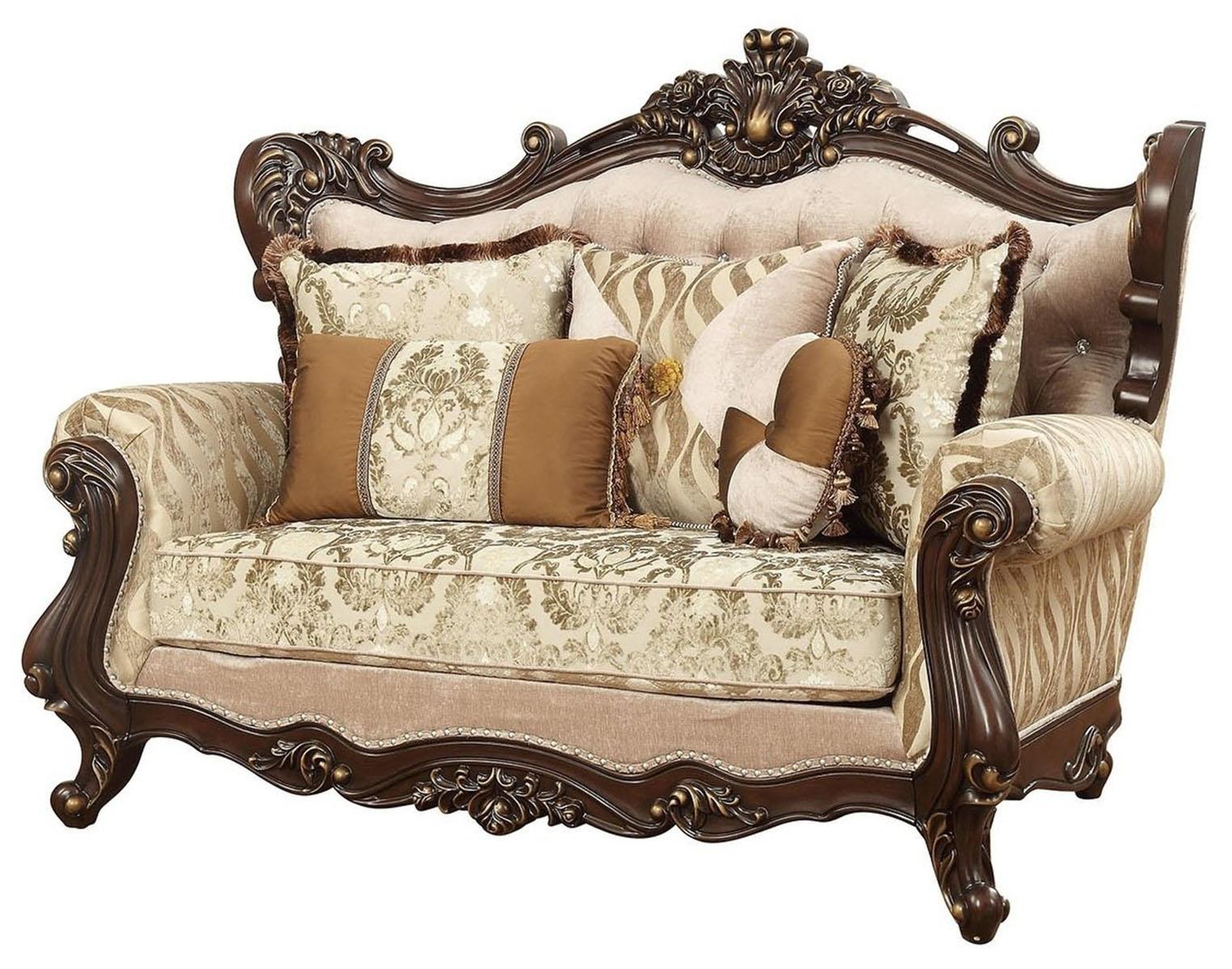 Acme Furniture Shalisa Loveseat with 5 Pillows in Walnut 51051