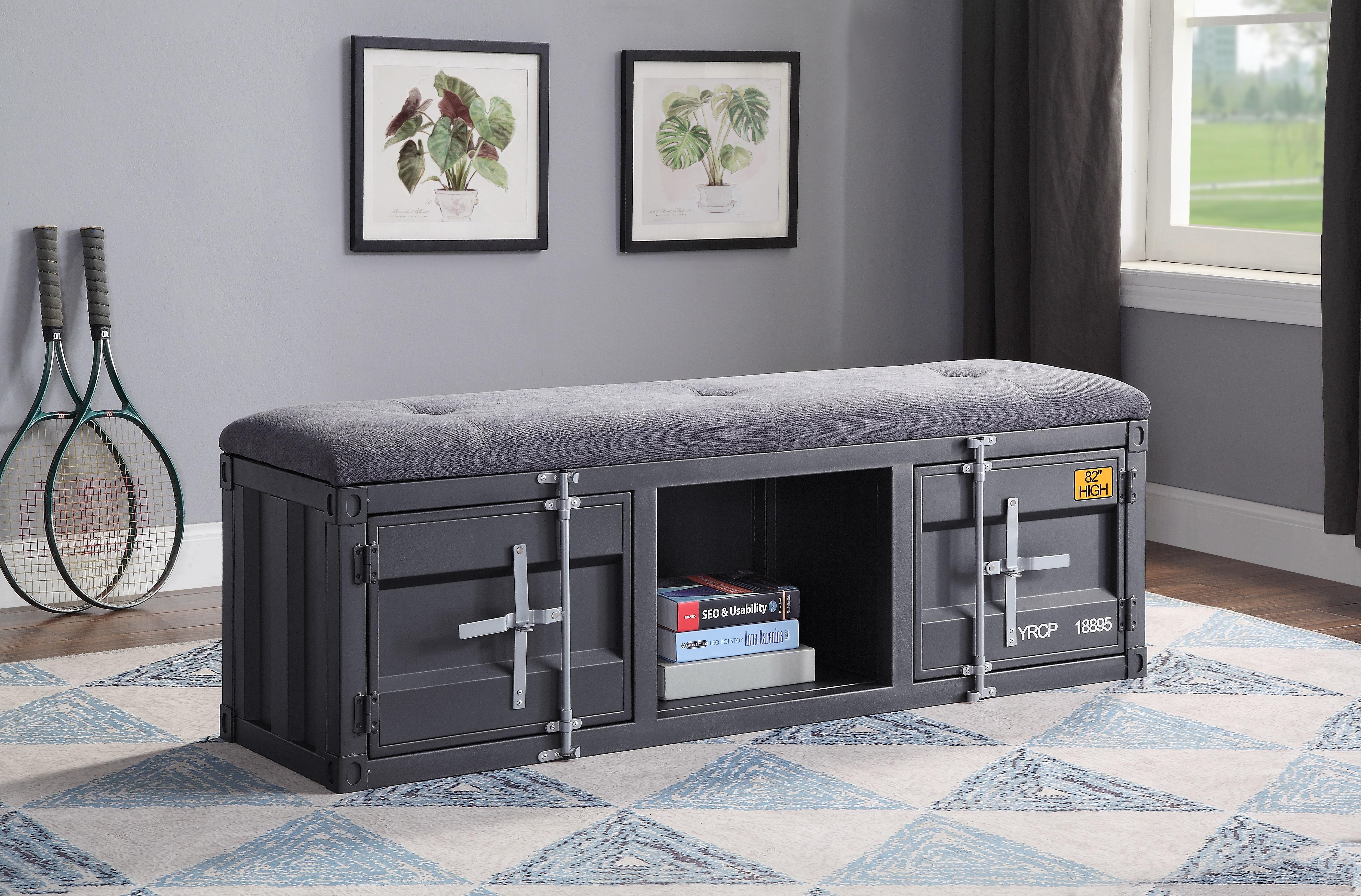 Cargo Gray Fabric & Gunmetal Bench (Storage)