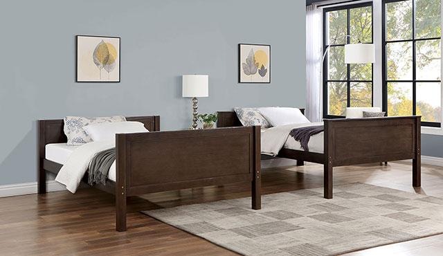STAMOS Full/Full, Twin/Full, & Twin/twin Bunk Bed, Walnut