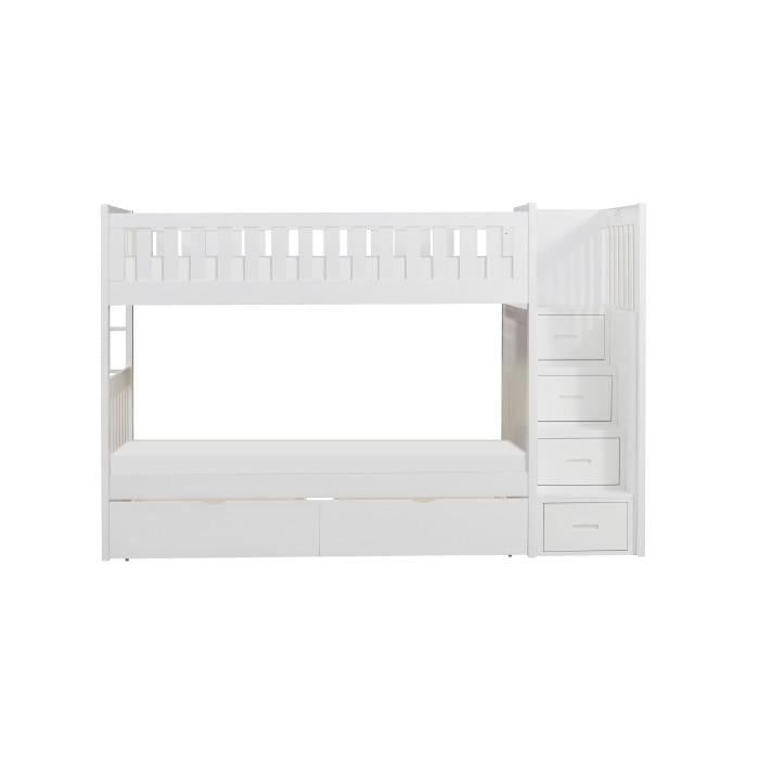 Galen Bunk Bed w/ Reversible Step Storage and Storage Boxes in White B2053SBW-1*T