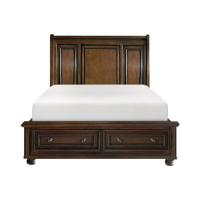 Cumberland King Sleigh Platform Bed with Footboard Storage in Brown Cherry