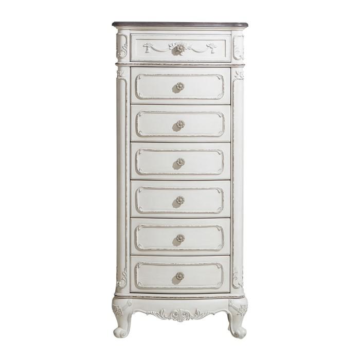 Cinderella 7 Drawer Tall Chest Antique White with Grey Rub-Through