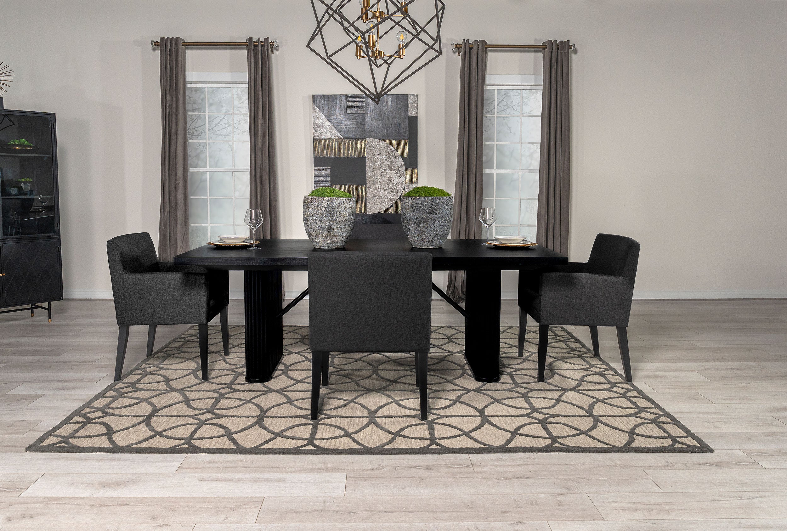 Catherine Double Pedestal Dining Table Set Charcoal Grey and Black image