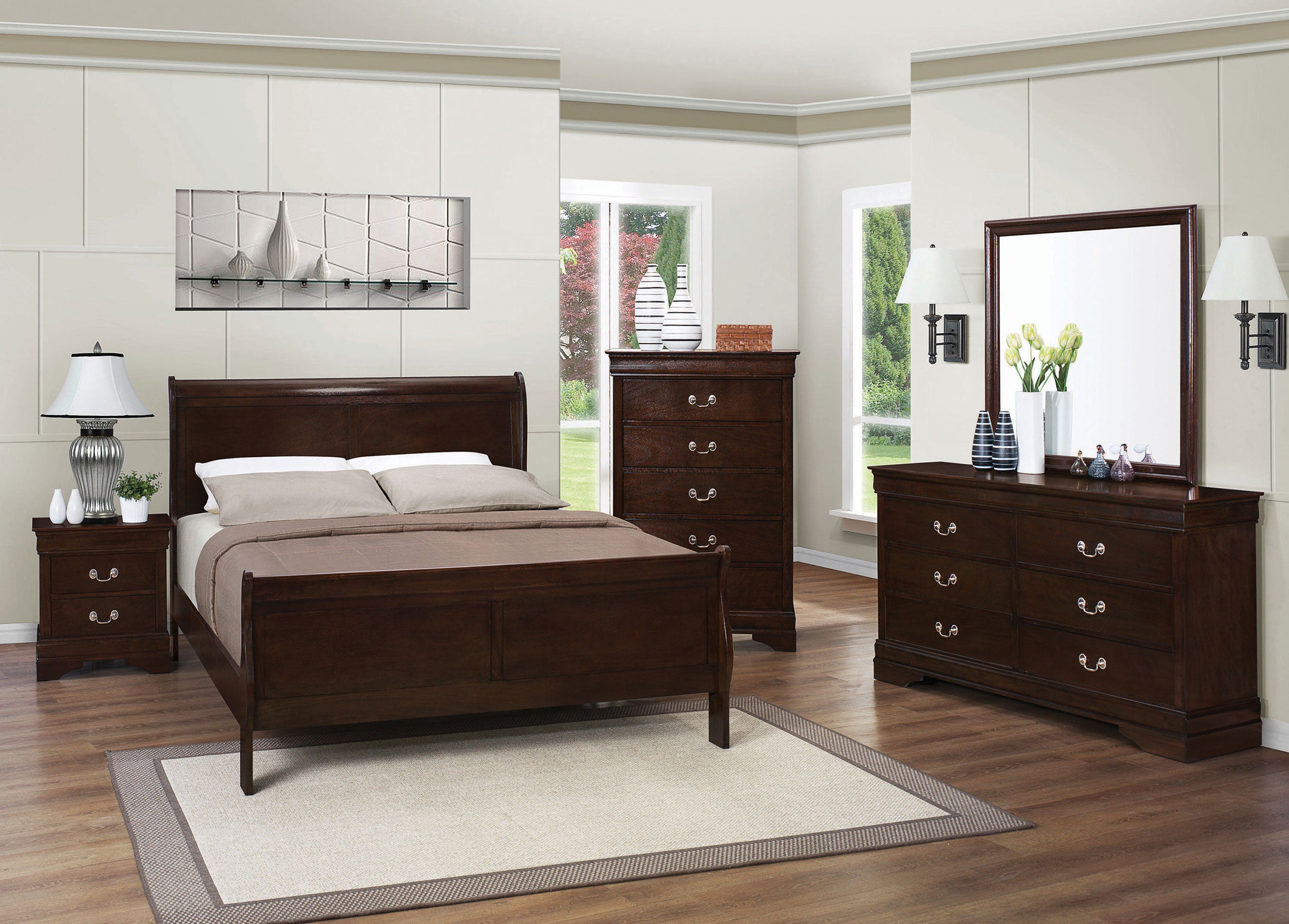 Louis Philippe Sleigh Panel Bed