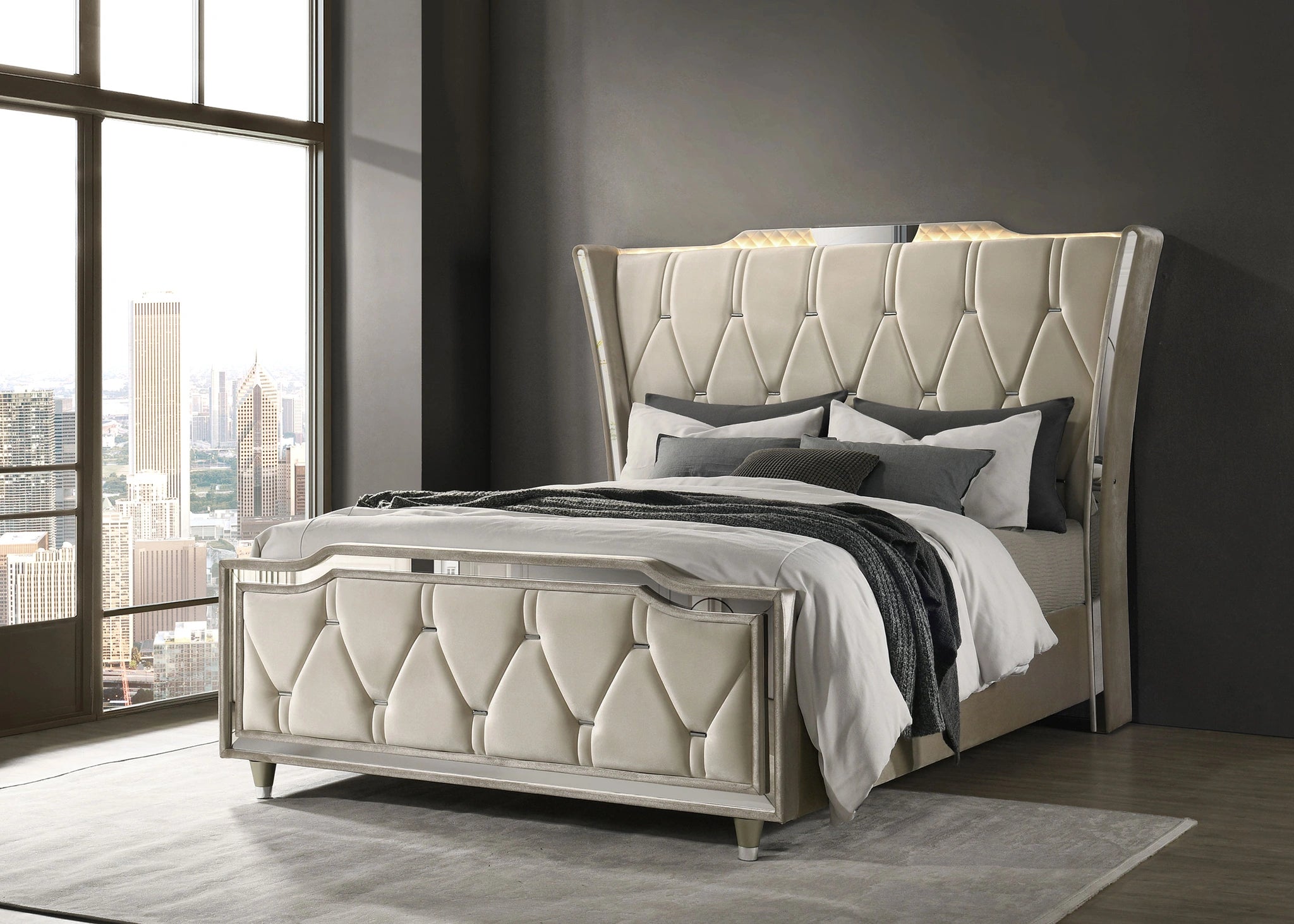 Lorient Wingback Bed with LED Lighting