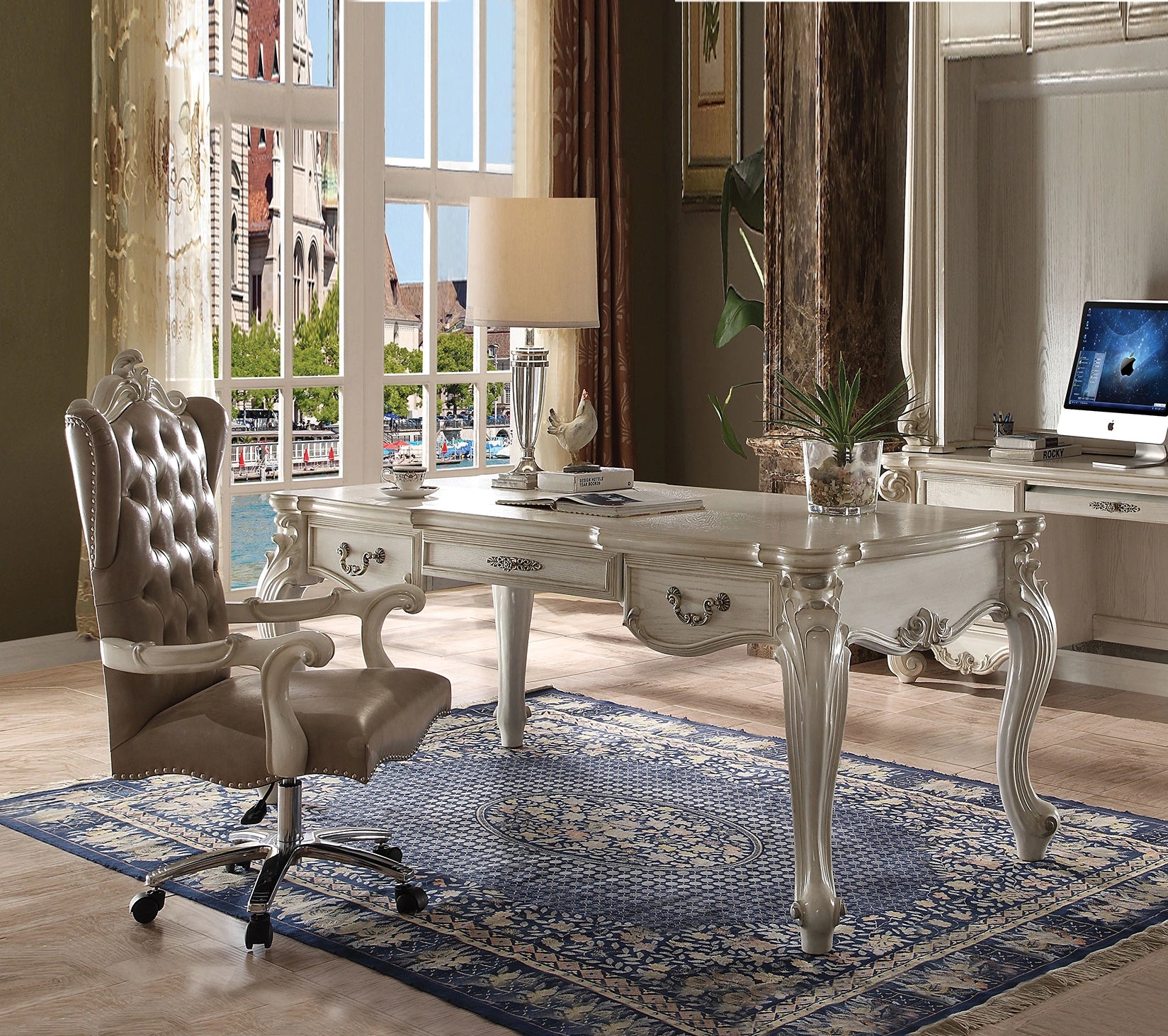 Versailles Bone White Computer Desk & Hutch
