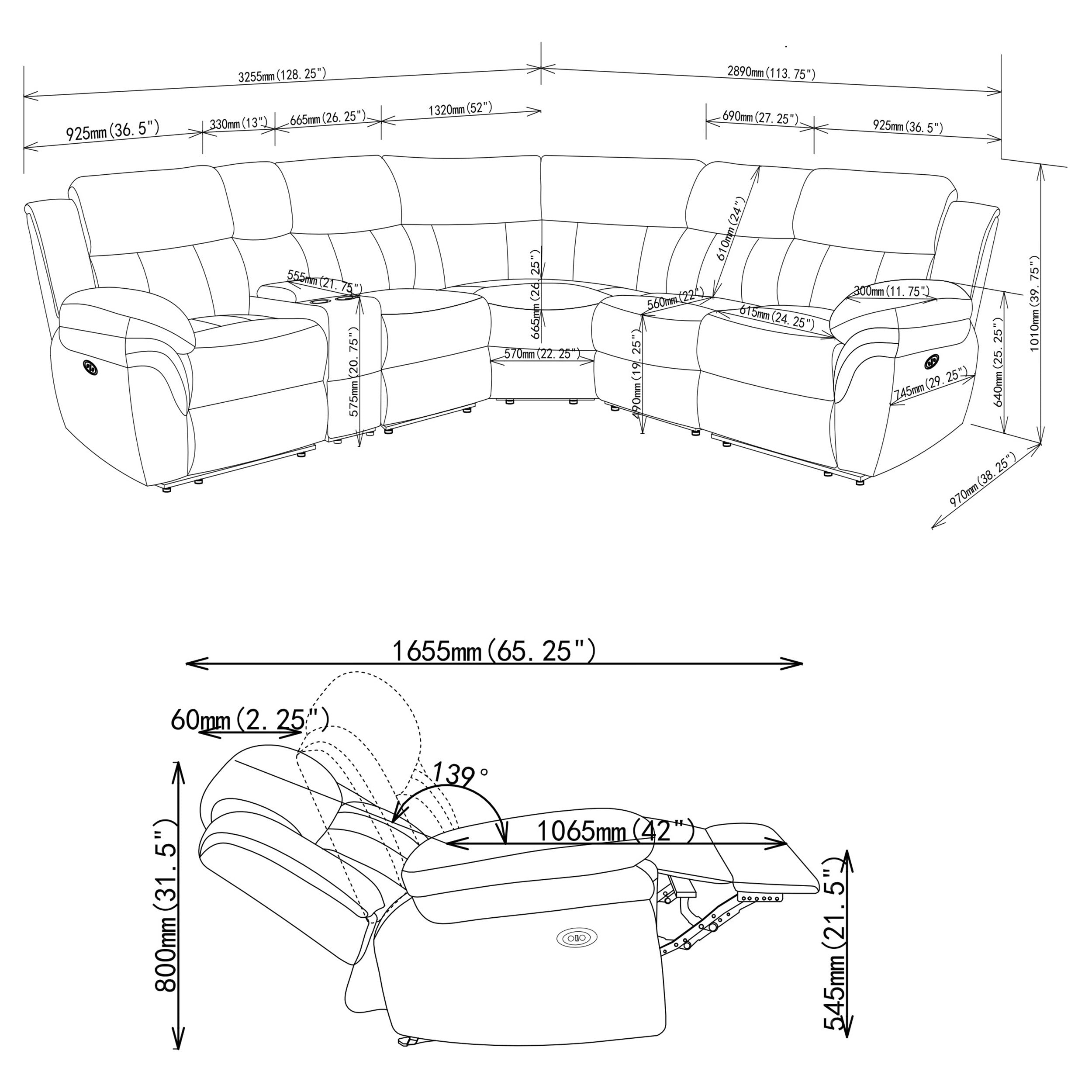 Bahrain Modular Power Reclining Sectional Sofa