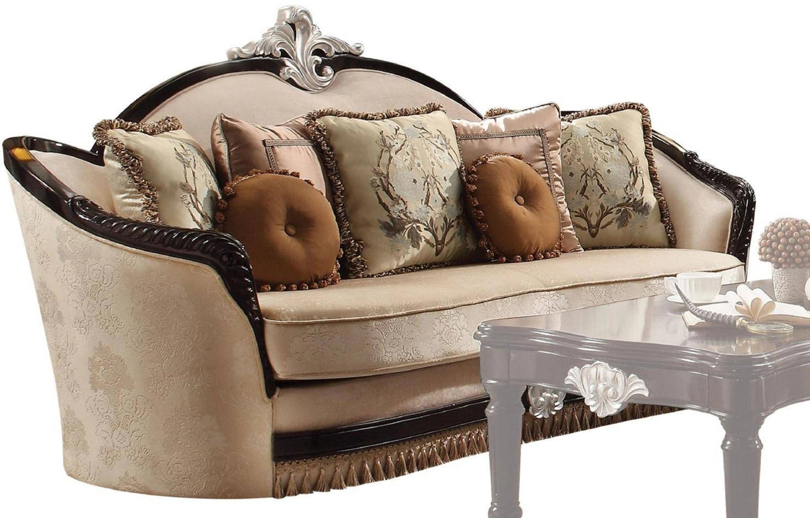 Acme Furniture Ernestine Loveseat with 6 Pillows in Tan and Black 52111