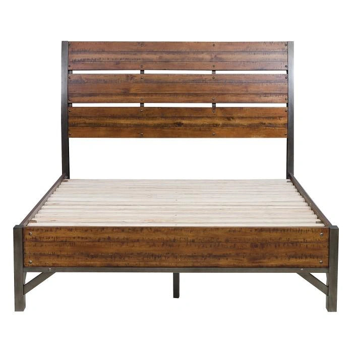 Holverson Queen Platform Bed in Rustic Brown & Gunmetal 1715-1*