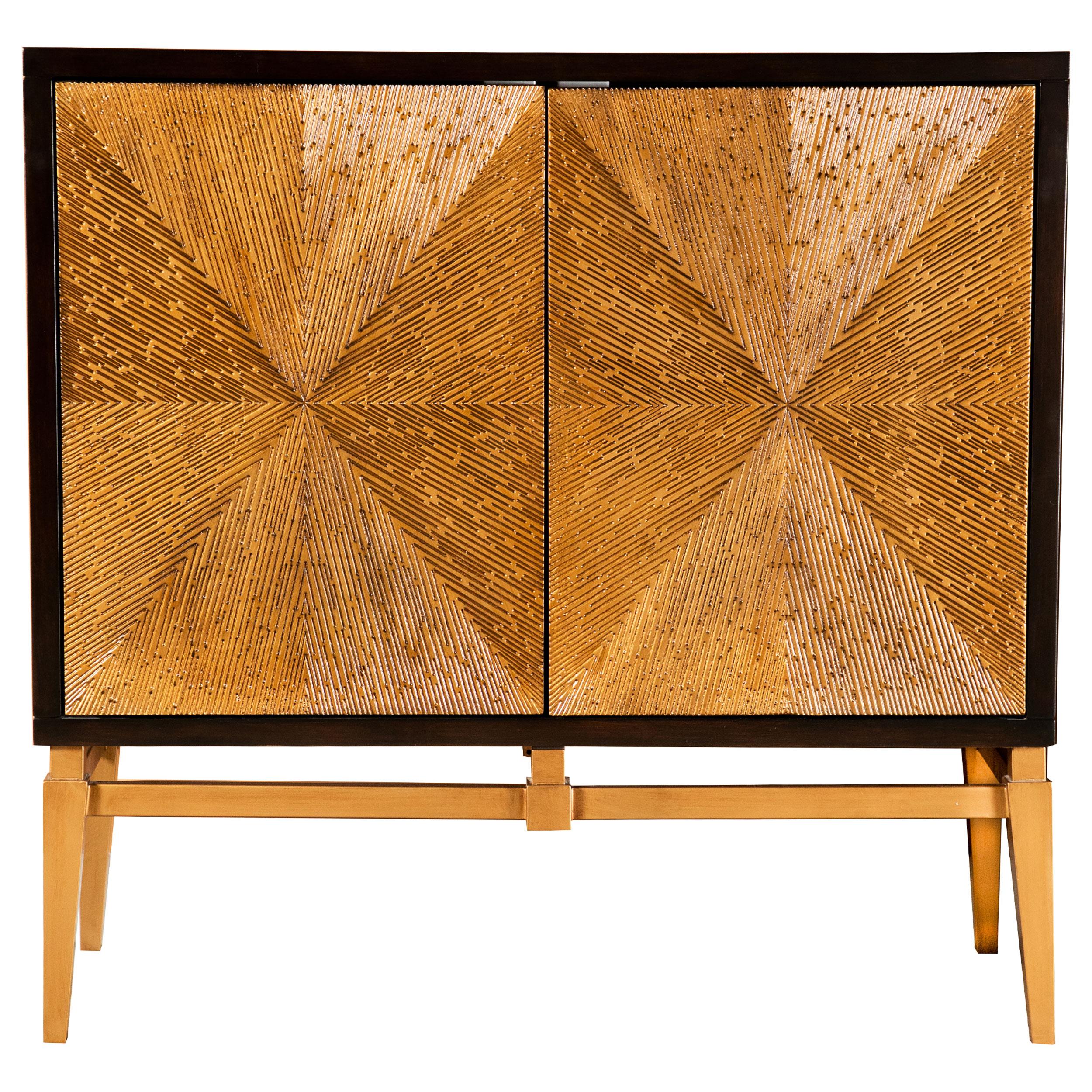 Zira Sunburst 2-door Accent Cabinet Brown and Antique Gold image