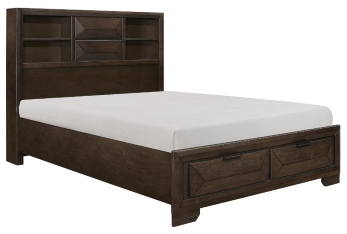 Chesky Queen Bookcase Bed with Footboard Storage in Warm Espresso 1753-1*