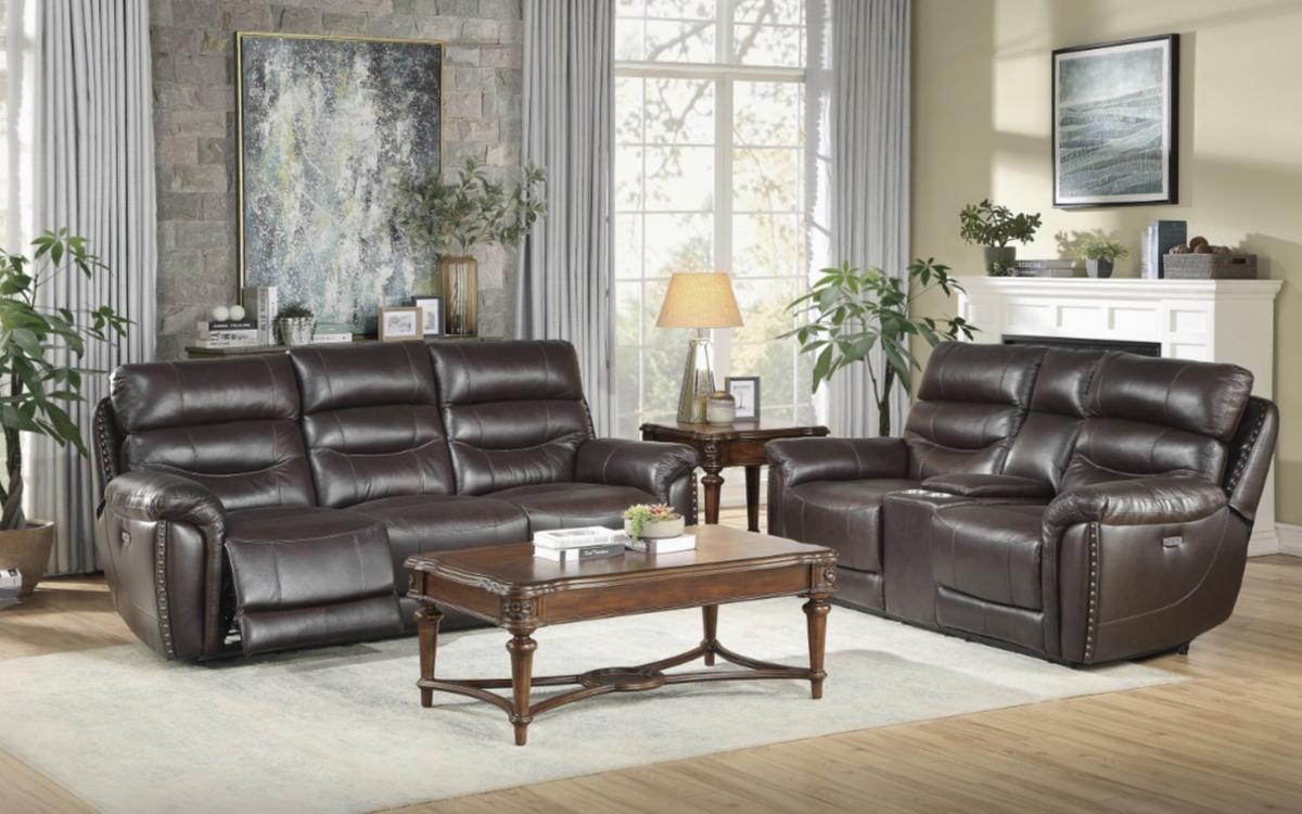 Lance Power Double Reclining Sofa with Power Headrests in Brown