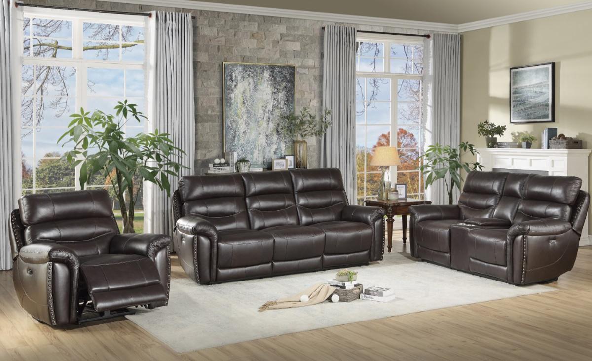 Lance Power Double Reclining Sofa with Power Headrests in Brown