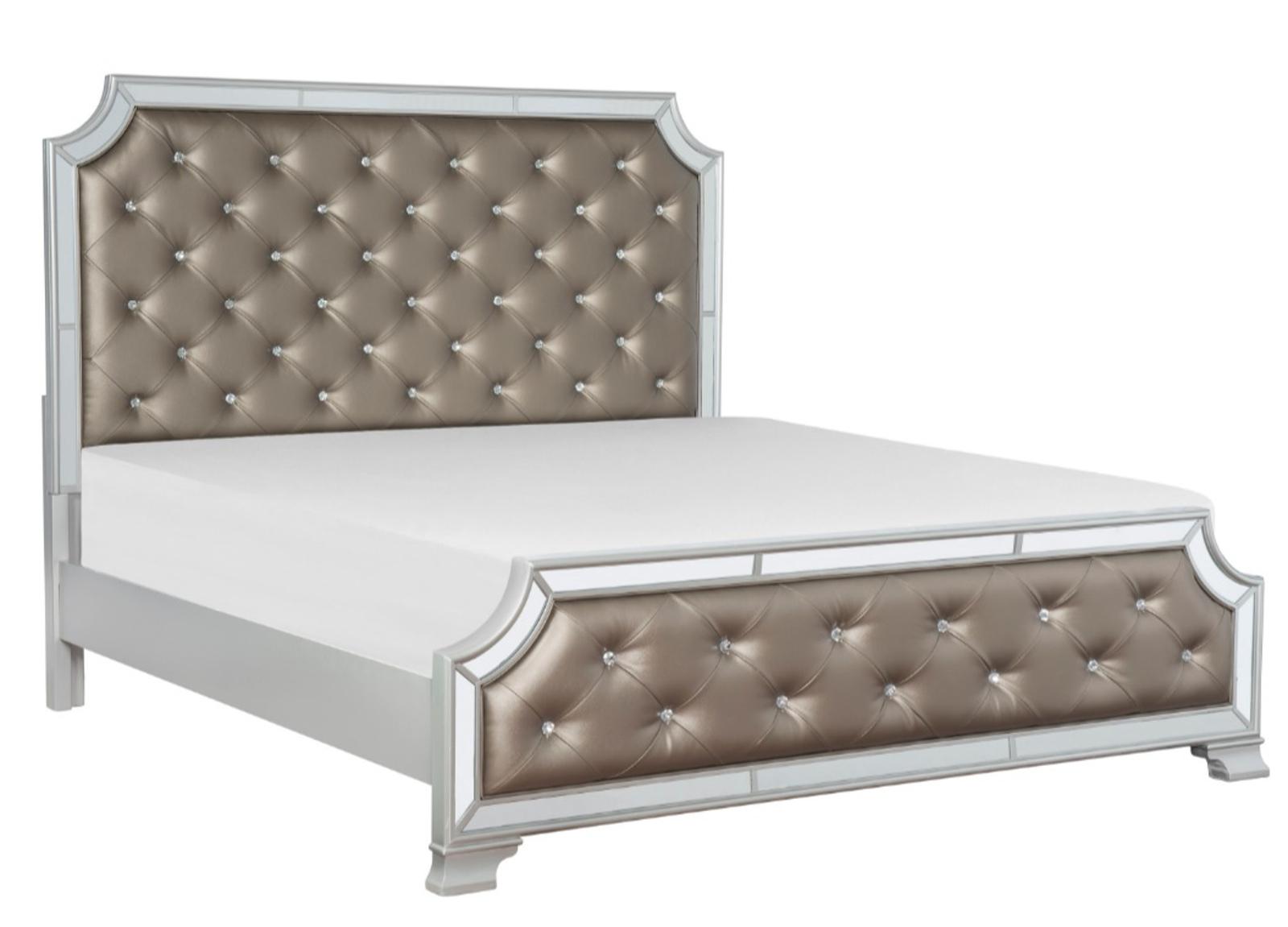 Avondale Queen Upholstered Panel Bed in Silver 1646-1*