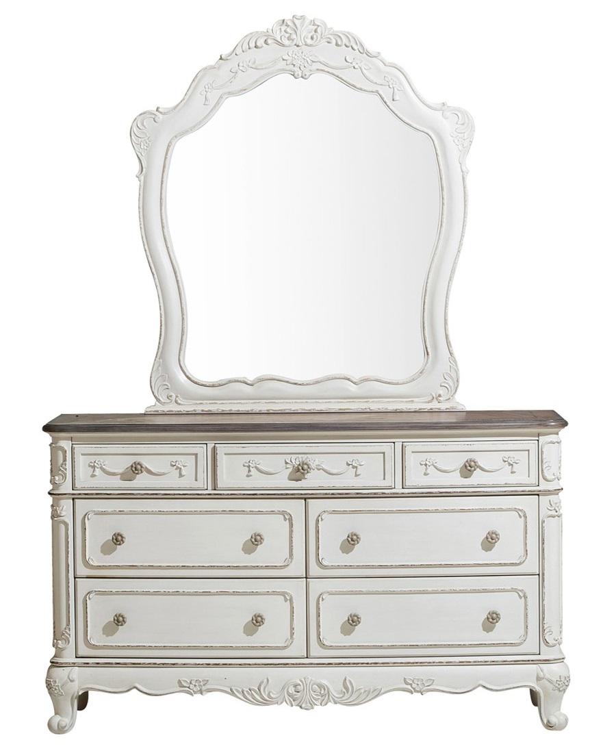 Cinderella 7 Drawer Dresser in Antique White with Grey Rub-Through